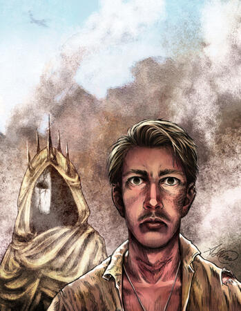 Rendition of the "Thousand-yard Stare" painting with characters from Malevolent